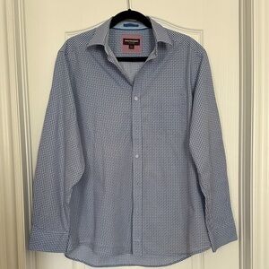 Johnston & Murphy Men's Blue Micro-Check Dress Shirt